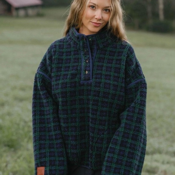 Eleven Eleven Sweaters - Plaid Funnel-Neck Turtleneck Sweater in Green & Navy